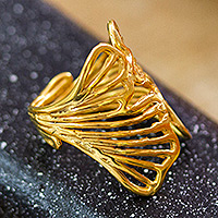 Gold-plated wrap ring, 'Verdure Victory' - Polished Leafy Ginkgo-Shaped 18k Gold-Plated Wrap Ring