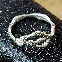 Sterling silver band ring, 'Aquatic Essence' - Semi-Abstract Water-Themed Sterling Silver Band Ring