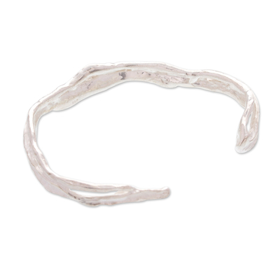 Men's sterling silver cuff bracelet, 'Aquatic Hero' - Men's Abstract Water-Themed Sterling Silver Cuff Bracelet