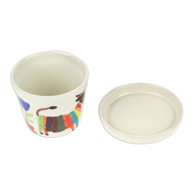 Ceramic flower pot and saucer, 'Festive Fauna' - Whimsical Animal-Themed Ceramic Flower Pot and Saucer