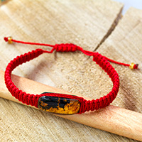 Amber pendant bracelet, 'Ancient Desire in Red' - Handcrafted Natural Amber Pendant Bracelet in Red