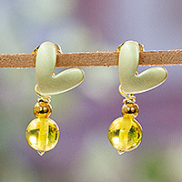 Gold-plated amber dangle earrings, 'Intense Romance' - Romantic 14k Gold-Plated Natural Amber Dangle Earrings