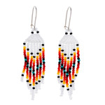 Glass beaded waterfall earrings, 'Summer Sunrise Breeze' - White and Orange Glass Beaded Dangle Earrings with Hooks