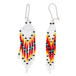 Glass beaded waterfall earrings, 'Summer Sunrise Breeze' - White and Orange Glass Beaded Dangle Earrings with Hooks