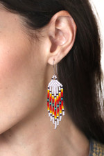 Glass beaded waterfall earrings, 'Summer Sunrise Breeze' - White and Orange Glass Beaded Dangle Earrings with Hooks