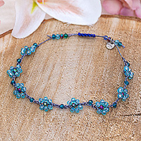 Crystal beaded bracelet, 'Winter Caprice' - Floral Adjustable Sky Blue Crystal Beaded Bracelet