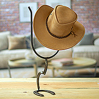Recycled iron hat hanger, 'Equestrian Honor' - Antiqued and Rustic Recycled Iron Hat Hanger from Mexico
