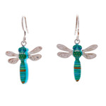 Sterling silver and resin dangle earrings, 'Lagoon Dragonfly' - Blue and Green Sterling Silver Dragonfly Dangle Earrings