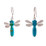 Sterling silver and resin dangle earrings, 'Lagoon Dragonfly' - Blue and Green Sterling Silver Dragonfly Dangle Earrings