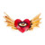 Wood magnet, 'Sacred Gaze' - Winged Heart-Shaped Red and Golden Pinewood Magnet