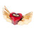 Wood magnet, 'Sacred Gaze' - Winged Heart-Shaped Red and Golden Pinewood Magnet