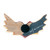 Wood magnet, 'Sacred Gaze' - Winged Heart-Shaped Red and Golden Pinewood Magnet