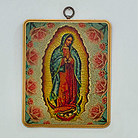 Decoupage wood plaque, 'Our Lady of the Roses' - Our Lady of Guadalupe-Themed Decoupage on Wood Wall Plaque
