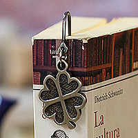 Zamac metal bookmark, 'Lucky Petals' - Zamac Metal Alloy Bookmark with Antique-Finished Clover
