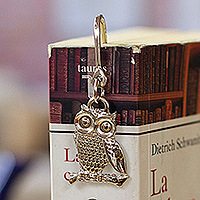 Zamac metal bookmark, 'Silver Wisdom' - High-Polished Zamac Metal Bookmark with Silver Owl Charm