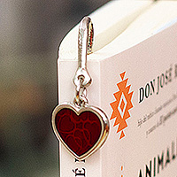 Zamac metal bookmark, 'Passionate Pages' - Zamac Metal Bookmark with Red Resin Heart Charm