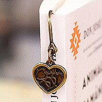 Zamac metal bookmark, 'Romantic Pages' - Zamac Metal Bookmark with Antiqued Golden Heart Charm