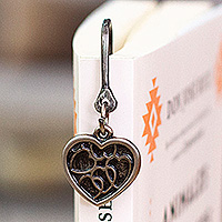 Zamac metal bookmark, 'Devoted Pages' - Zamac Metal Bookmark with Antiqued Heart Charm