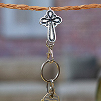 Zamac metal keychain, 'Silver Devotion' - High-Polished Cross-Themed Zamac Metal Keychain