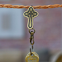 Zamac metal keychain, 'Regal Devotion' - Antiqued Cross-Themed Golden Zamac Metal Keychain