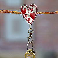 Zamac metal keychain, 'Passion Everyday' - Heart-Shaped Zamac Metal and Red Resin Keychain