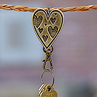 Zamac metal keychain, 'Romance Everyday' - Heart-Shaped Antiqued Golden Zamac Metal Keychain