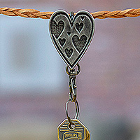 Zamac metal keychain, 'Devotion Everyday' - Heart-Shaped Antique-Finished Zamac Metal Keychain