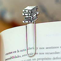 Zamac metal bookmark, 'Adventures & Pages' - Book-Themed High-Polished Zamac Metal Clip Bookmark