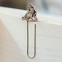 Zamac metal bookmark, 'Loyal Shine' - High-Polished Dog-Shaped Zamac Metal Clip Bookmark