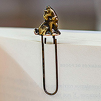Zamac metal bookmark, 'Loyal Glory' - Antique-Finished Dog-Shaped Golden Zamac Metal Clip Bookmark