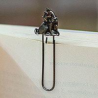 Zamac metal bookmark, 'Loyal Magnificence' - Antique-Finished Dog-Shaped Zamac Metal Clip Bookmark