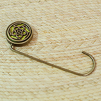 Zamac metal and resin handbag hook, 'Bloom of Golden Harmony' - Floral Golden Zamac Metal and Green Resin Handbag Hook