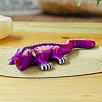 Ceramic alebrije sculpture, 'Exotic Purple Friend' - Hand-Painted Ceramic Alebrije Purple Iguana Sculpture