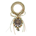 Beaded metallic door knob hanger, 'Guadalupe's Emblem' - Religious Green and Brown Glass Beaded Door Knob Hanger