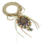 Beaded metallic door knob hanger, 'Guadalupe's Emblem' - Religious Green and Brown Glass Beaded Door Knob Hanger