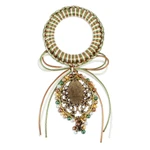 Beaded metallic door knob hanger, 'Guadalupe's Emblem' - Religious Green and Brown Glass Beaded Door Knob Hanger