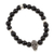 Men's onyx beaded stretch pendant bracelet, 'Enchanted Skull' - Men's Onyx Stretch Bracelet with Taxco Silver Skull Pendant