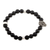 Men's onyx beaded stretch pendant bracelet, 'Enchanted Skull' - Men's Onyx Stretch Bracelet with Taxco Silver Skull Pendant