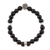 Men's onyx beaded stretch pendant bracelet, 'Enchanted Skull' - Men's Onyx Stretch Bracelet with Taxco Silver Skull Pendant