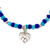 Glass beaded stretch charm bracelet, 'Openwork Heart' - Beaded Stretch Bracelet with Taxco Silver Heart Charm