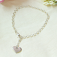 Sterling silver charm bracelet, 'Chained Heart' - Heart-Themed Taxco Silver Charm Bracelet from Mexico