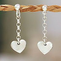 Sterling silver dangle earrings, 'Dangling Love' - High-Polished Heart-Shaped Sterling Silver Dangle Earrings