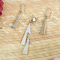 Sterling silver jewelry set, 'Triangle Towers' - Matte Minimalist Sterling Silver Triangle Jewelry Set