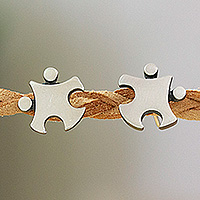 Sterling silver button earrings, 'Pieces of Finesse' - Whimsical Sterling Silver Puzzle Piece Button Earrings