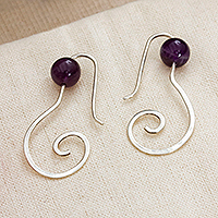 Amethyst drop earrings, 'Fairy of Wisdom' - Fantasy-Inspired High-Polished Amethyst Drop Earrings