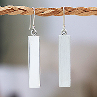 Sterling silver dangle earrings, 'Minimalist Monuments' - Matte-Finished Minimalist Sterling Silver Dangle Earrings