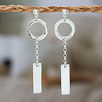 Sterling silver dangle earrings, 'Bold Future' - Geometric Sterling Silver Statement Dangle Earrings