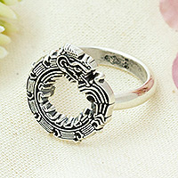 Mens sterling silver cocktail ring, Quetzalcoatl