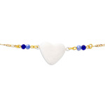 Gold-plated papier mache pendant bracelet, 'Blue Talavera Heart' - Gold-Plated Papier Mache Talavera Style Heart Bracelet