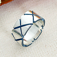 Sterling silver band ring, 'Rhombus Radiance' - Modern Geometric Taxco Silver Band Ring from Mexico